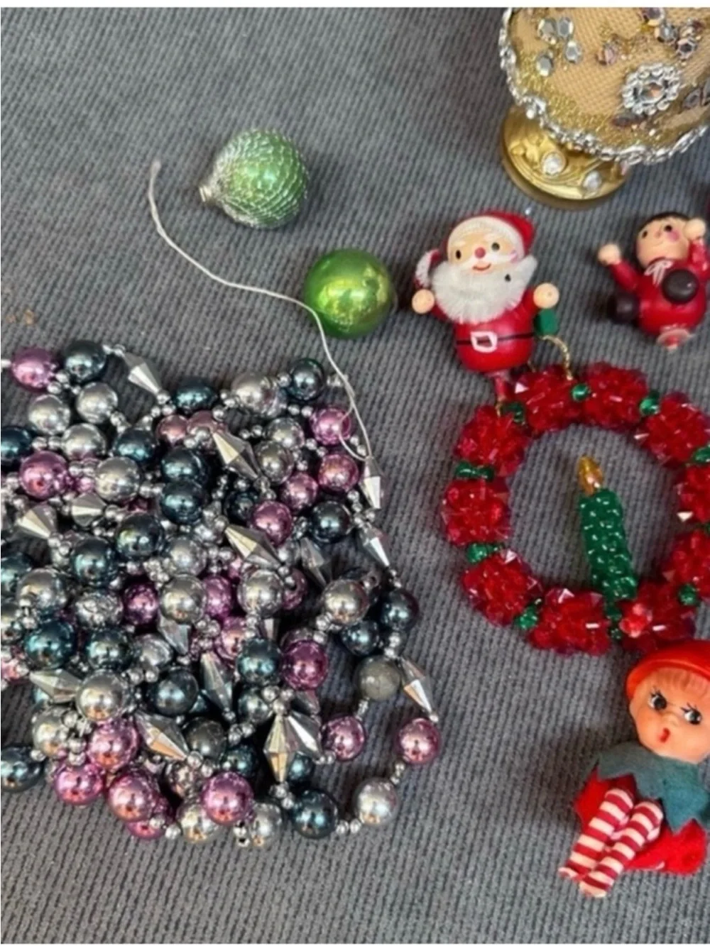 Vintage Christmas elf knee hugger reindeer Santa ornaments lot